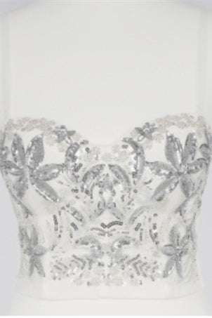 
                      
                        Sweetheart Black and White Floral Beaded Corset Top
                      
                    