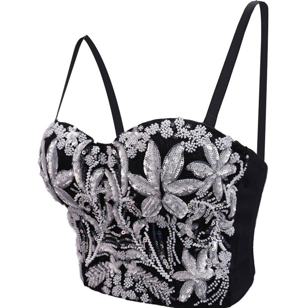 
                      
                        Sweetheart Black and White Floral Beaded Corset Top
                      
                    