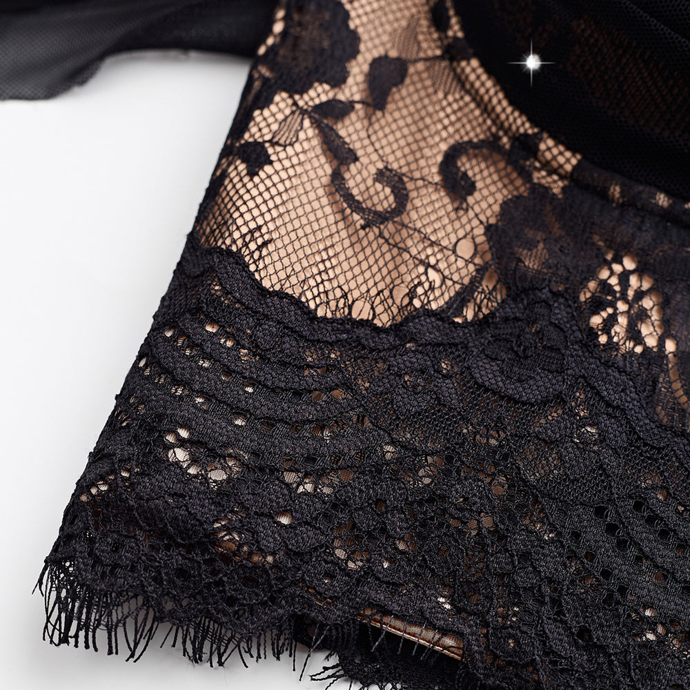 
                      
                        Sweetheart Black Rhinestone Ruched Lace Top
                      
                    