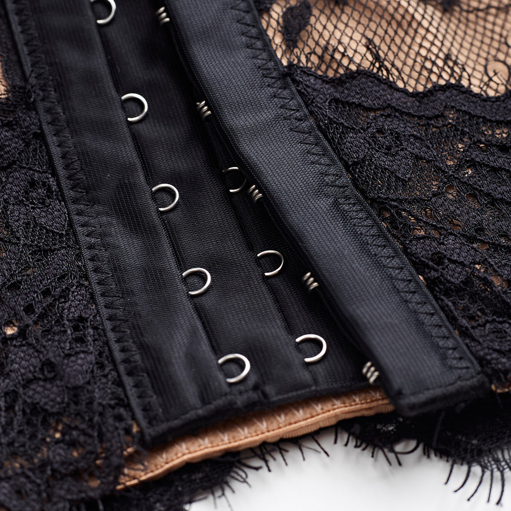 
                      
                        Sweetheart Black Rhinestone Ruched Lace Top
                      
                    