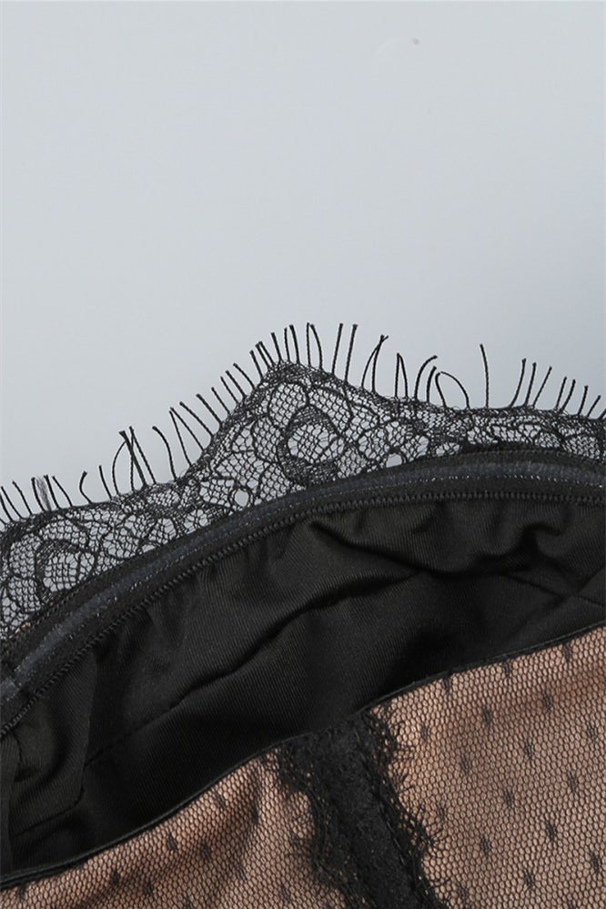 
                      
                        Sweetheart Black Ruched Lace Mini Dress with Side Train
                      
                    