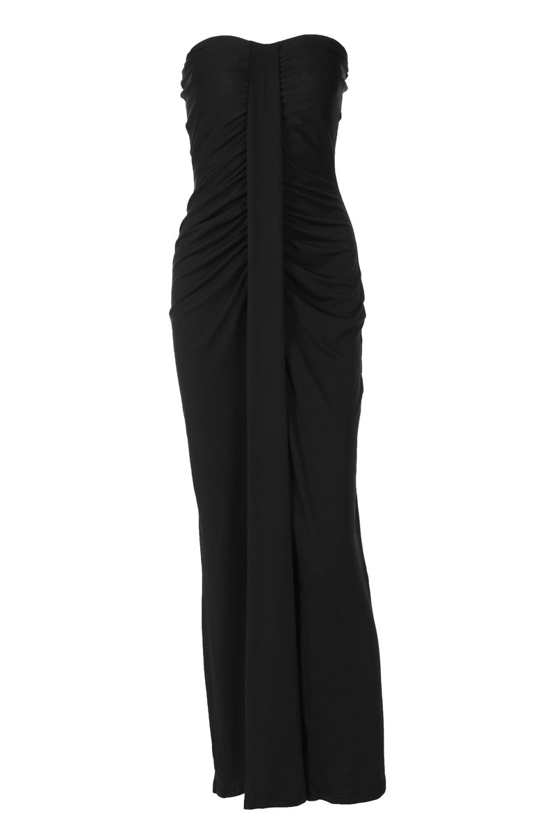 Sweetheart Black Ruched Sheath Long Dress