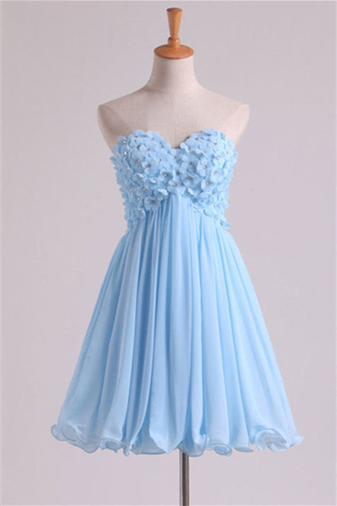 Sweetheart Blue 3D Floral Chiffon Short Dress