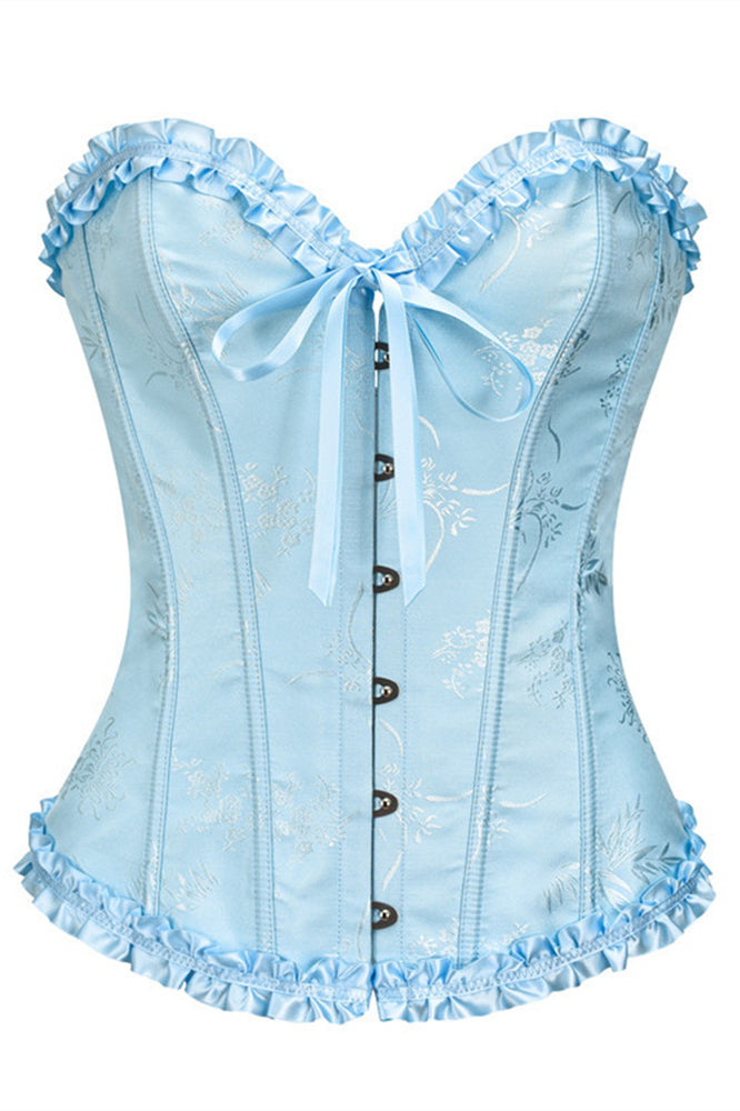 Sweetheart Blue Lace-Up Floral Corset Top