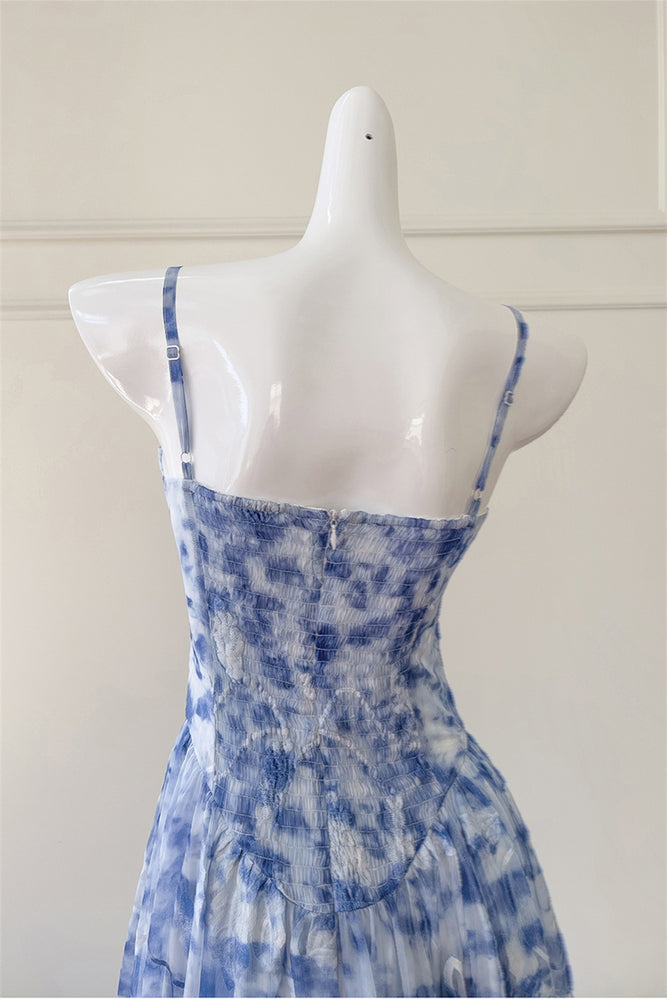 
                      
                        Sweetheart Blue and White Floral Print Long Dress
                      
                    