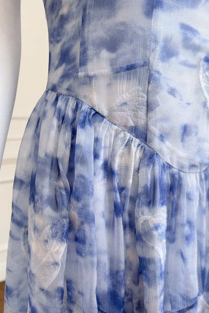 
                      
                        Sweetheart Blue and White Floral Print Long Dress
                      
                    