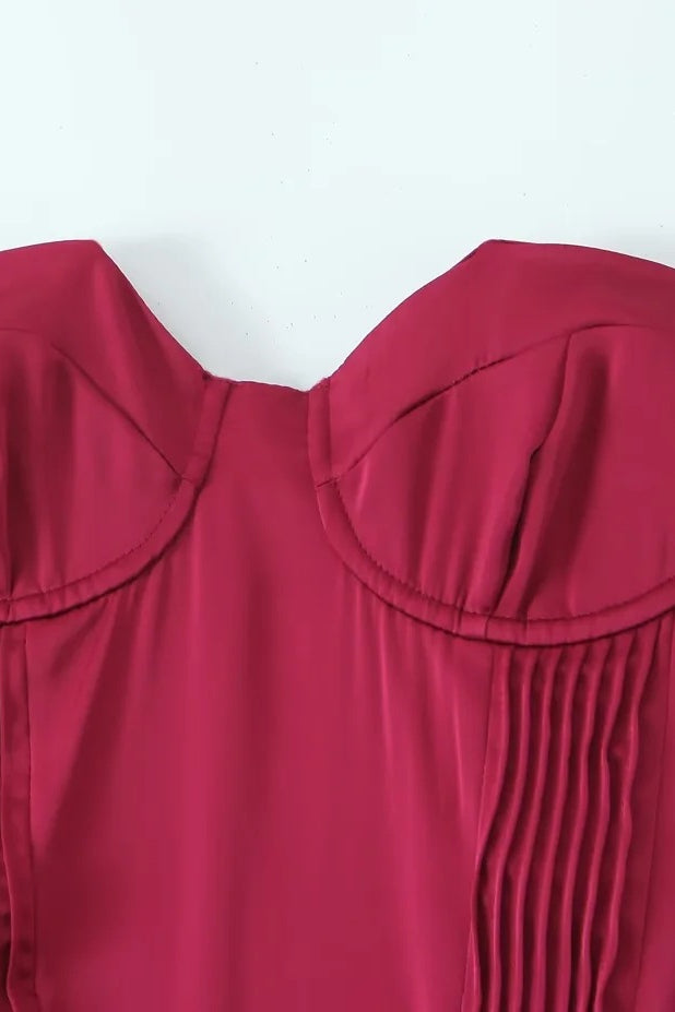 
                      
                        Sweetheart Burgundy Pleated A-line Midi Dress
                      
                    