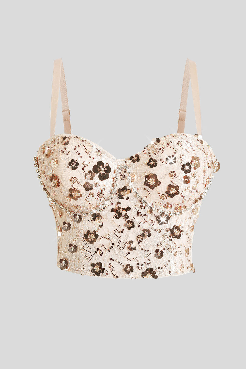 Sweetheart Champagne Floral Sequin Corset Top