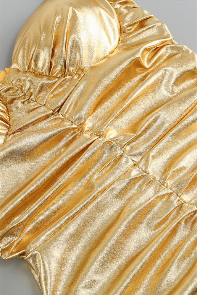 
                      
                        Sweetheart Golden Ruched Tight Short Dress
                      
                    