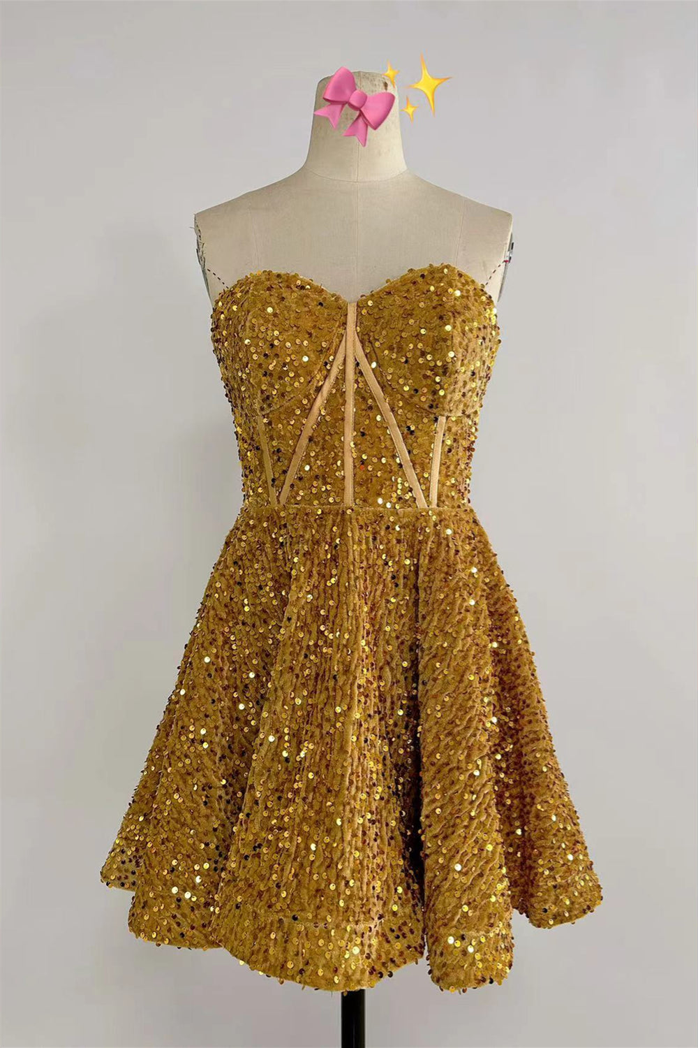 Sweetheart Golden Sequin A-line Short Dress