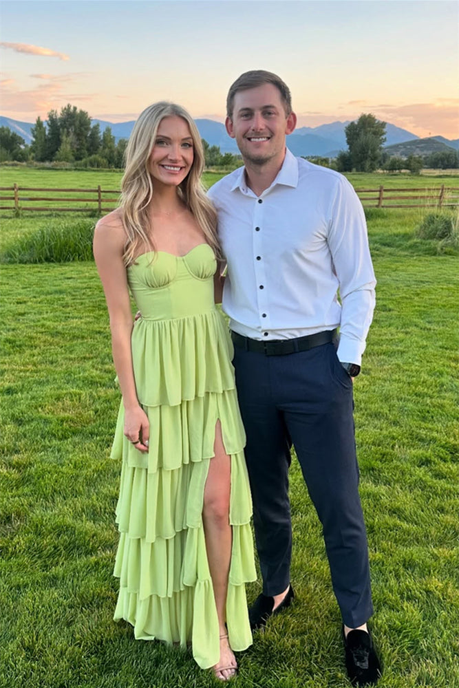 Sweetheart Green Tiered Bridesmaid Dress with Slit PollyBoutique Sweetheart Green Tiered Bridesmaid Dress with Slit PollyBoutique