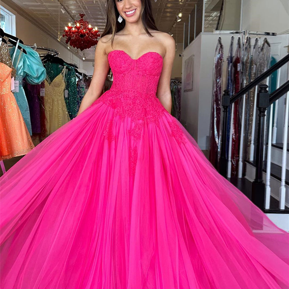 
                      
                        Sweetheart Hot Pink Appliques A-line Long Dress
                      
                    