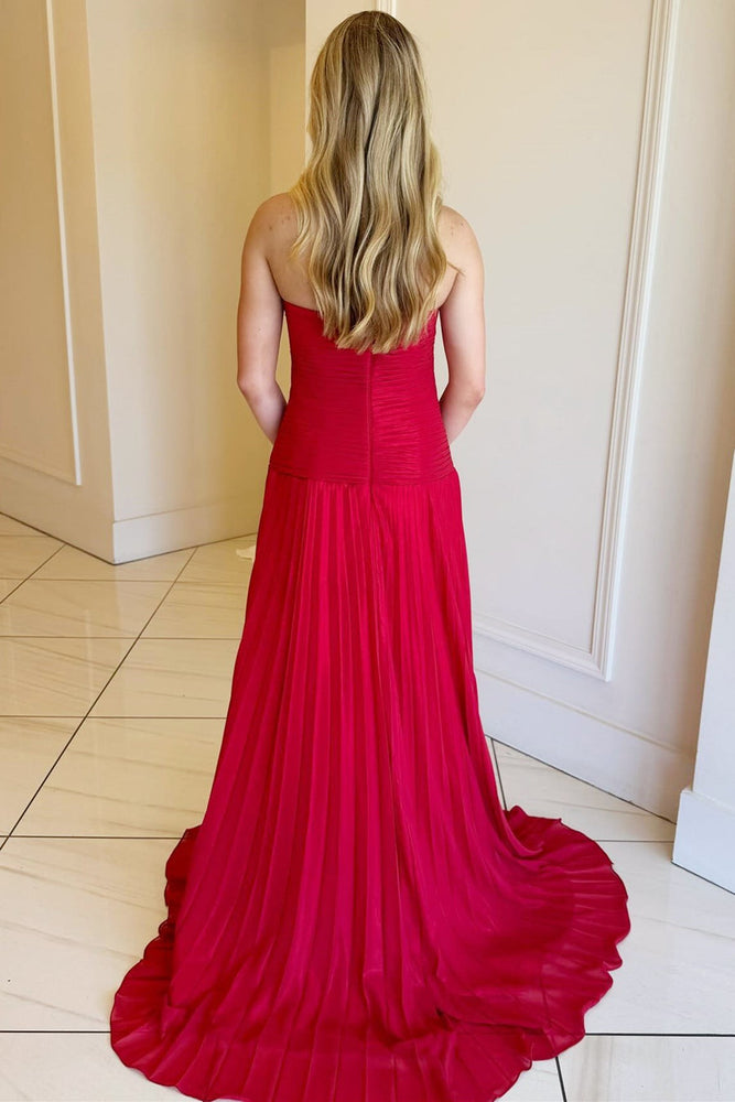 
                      
                        Sweetheart Hot Pink Pleated Long Dress with Slit
                      
                    