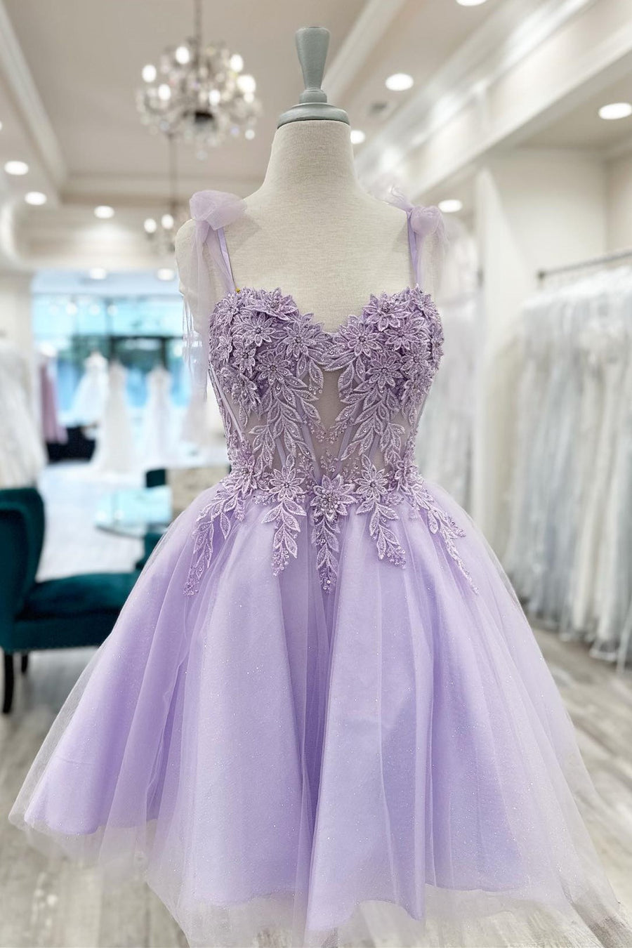 Sweetheart Lavender Appliques A-line Short Dress