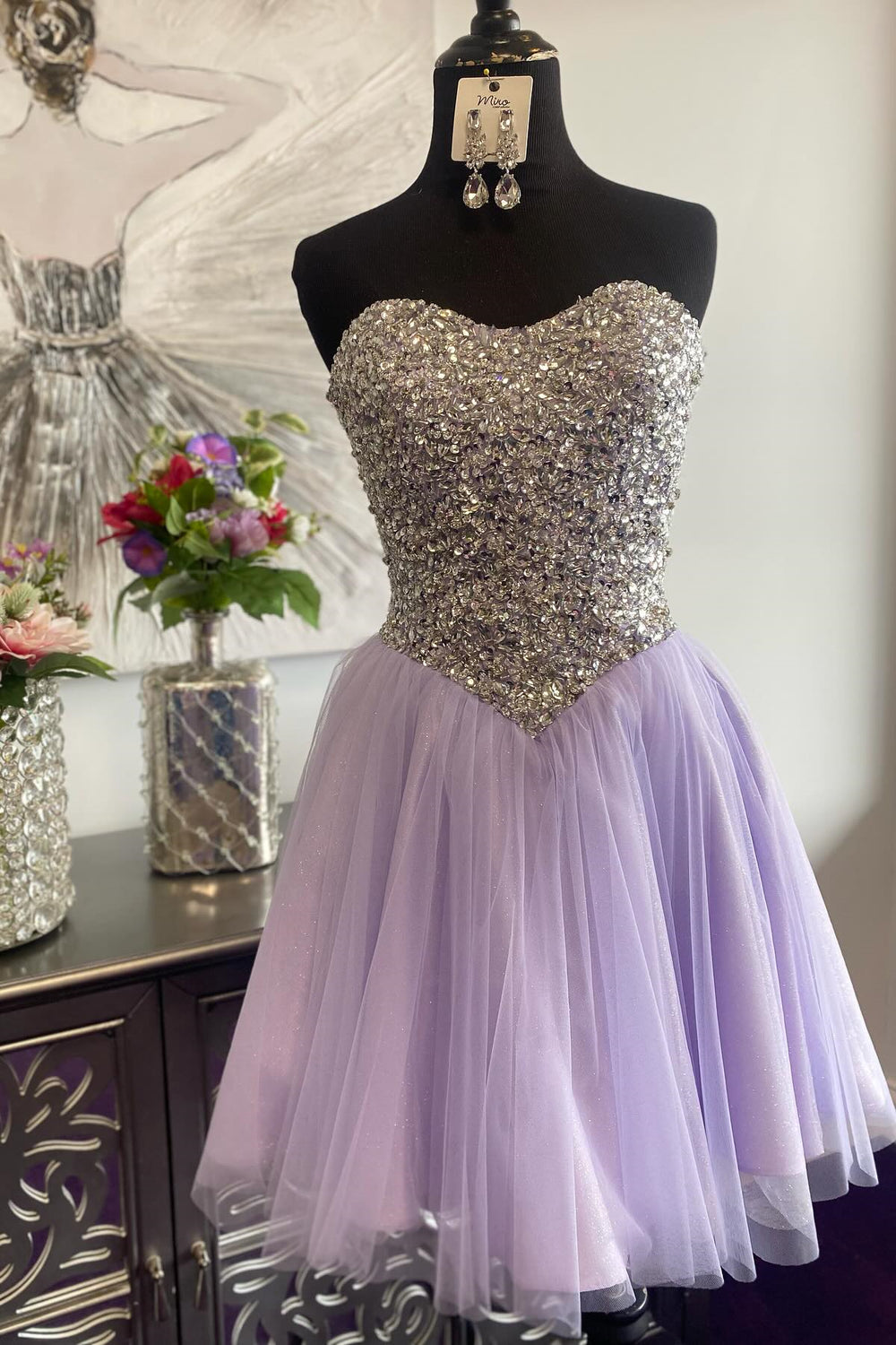 Sweetheart Lavender Sequin Short Homecoming Dress