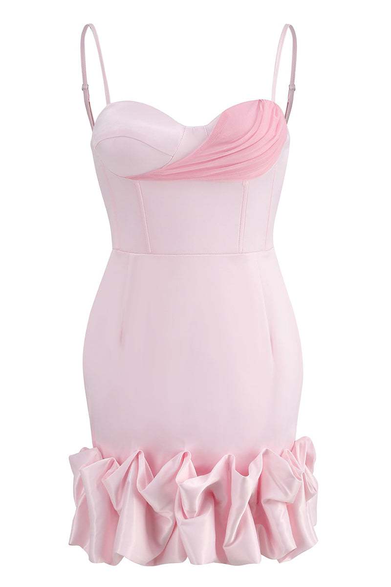 Sweetheart Light Pink Ruffled Hem Short Dress