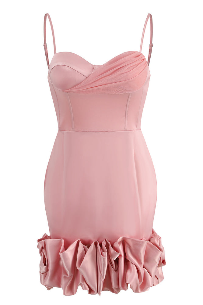
                      
                        Sweetheart Light Pink Ruffled Hem Short Dress
                      
                    