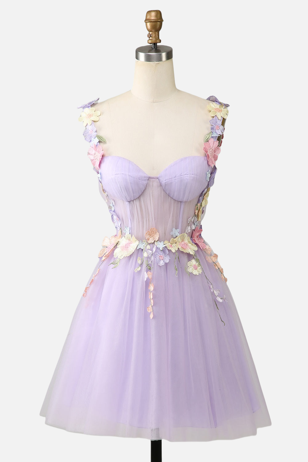 Sweetheart Lavender 3D Flower Short Princess Dress