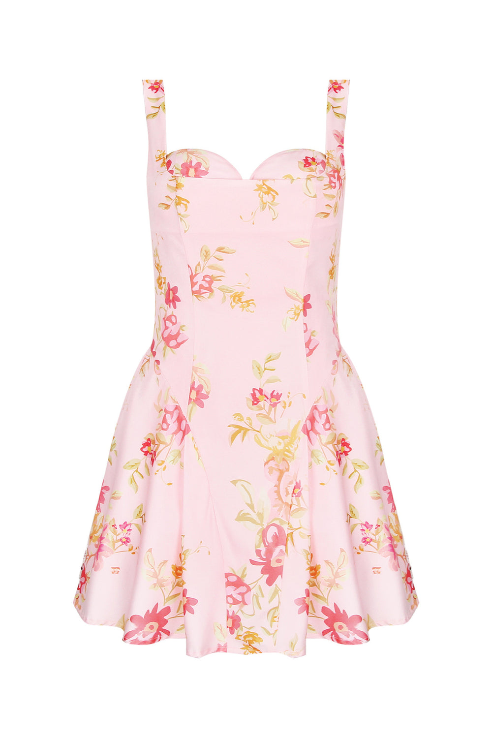 Sweetheart Neck Peach Floral Print Short Dress