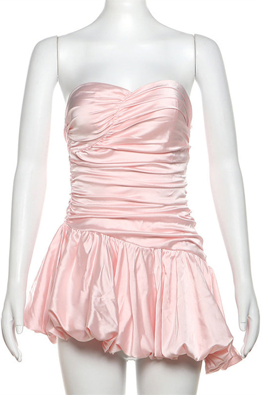 Sweetheart Pink Pleated Puffy Short Dress