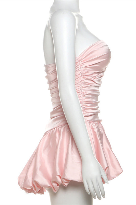 
                      
                        Sweetheart Pink Pleated Puffy Short Dress
                      
                    