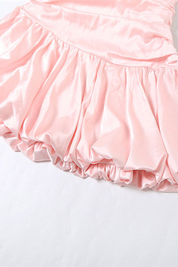 
                      
                        Sweetheart Pink Pleated Puffy Short Dress
                      
                    