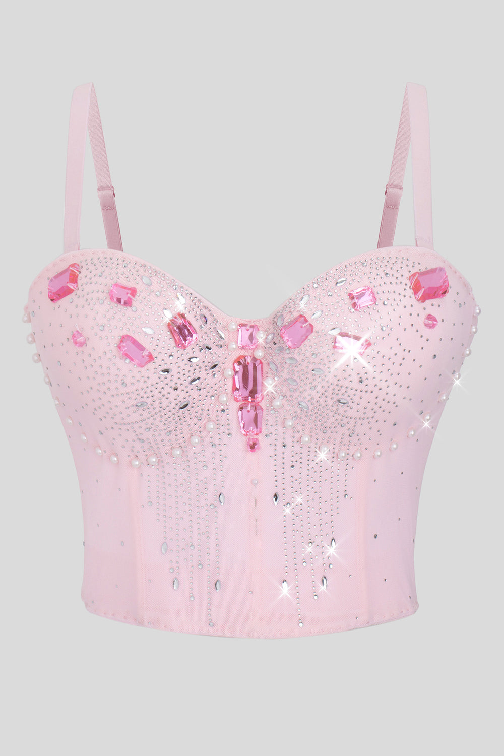 Sweetheart Pink Rhinestone Pearls Crop Top