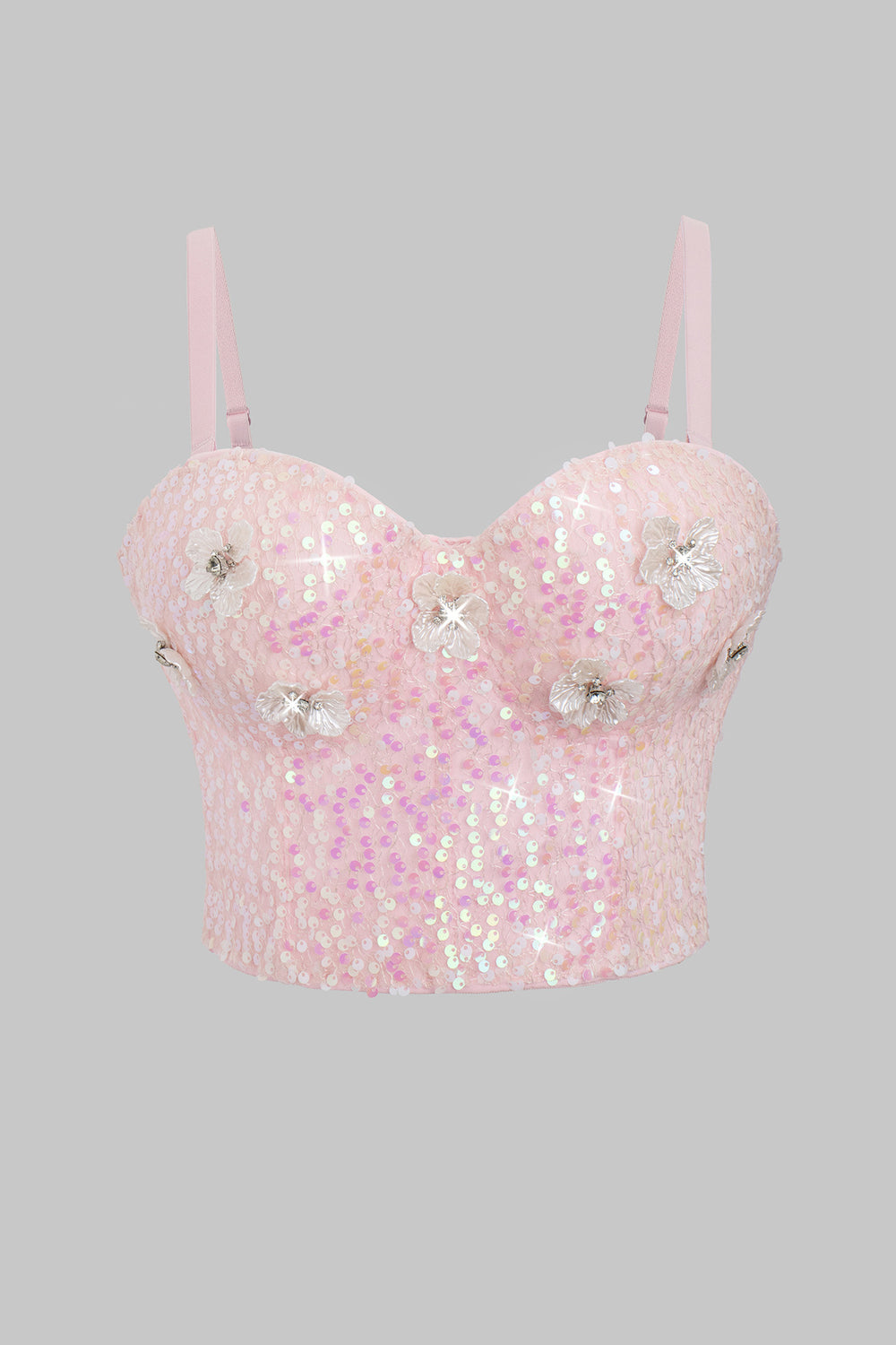 Sweetheart Pink Sequin Floral Corset Top
