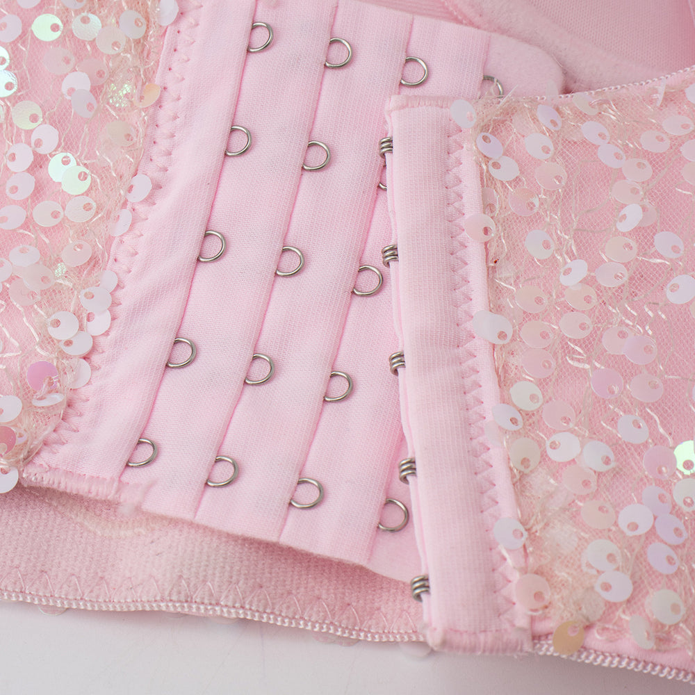 
                      
                        Sweetheart Pink Sequin Floral Corset Top
                      
                    