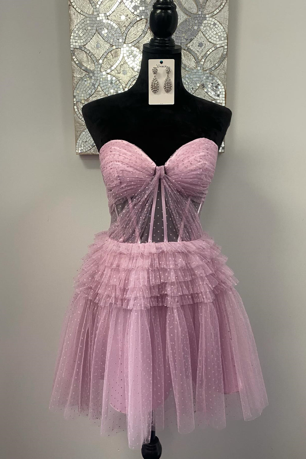 Sweetheart Pink Tiered Short Dress with Dots