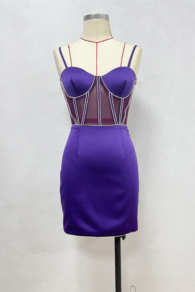 
                      
                        Sweetheart Purple Sheer Bodice Short Dress with Beaded
                      
                    