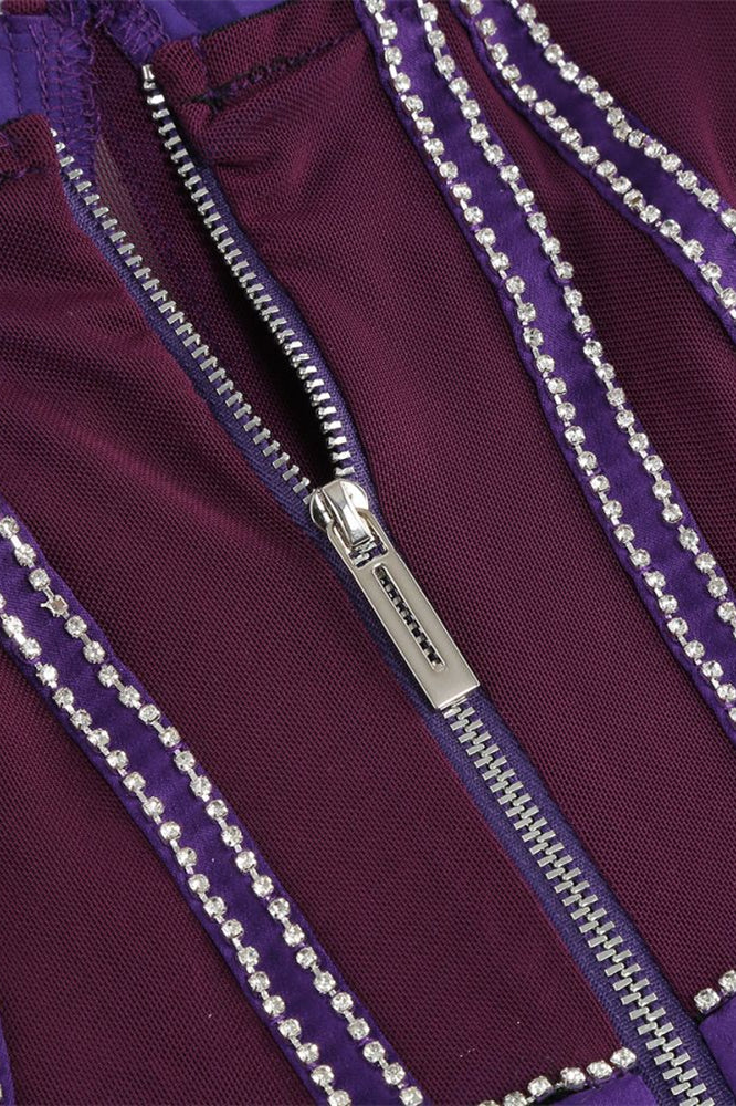 
                      
                        Sweetheart Purple Sheer Bodice Short Dress with Beaded
                      
                    