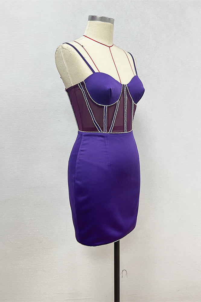 
                      
                        Sweetheart Purple Sheer Bodice Short Dress with Beaded
                      
                    