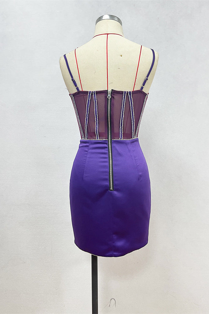 
                      
                        Sweetheart Purple Sheer Bodice Short Dress with Beaded
                      
                    