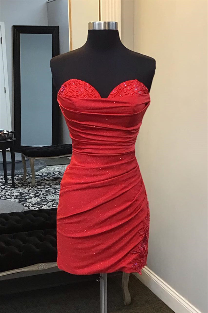 Sweetheart Red Appliques Ruched Short Dress