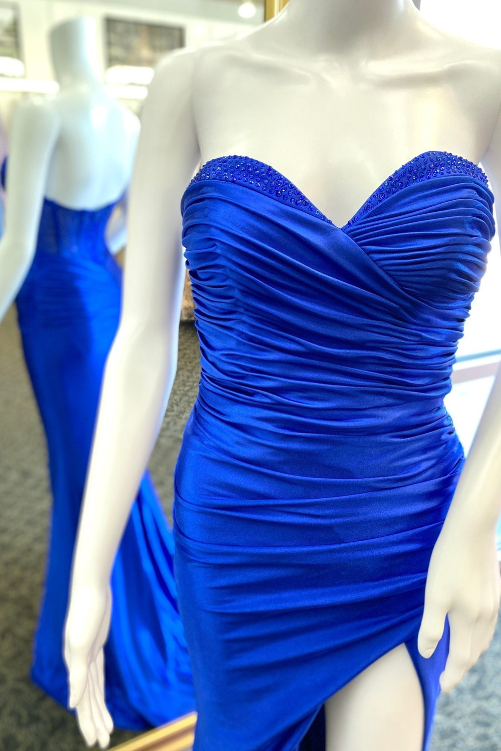 Sweetheart Royal Blue Ruched Mermaid Long Dress