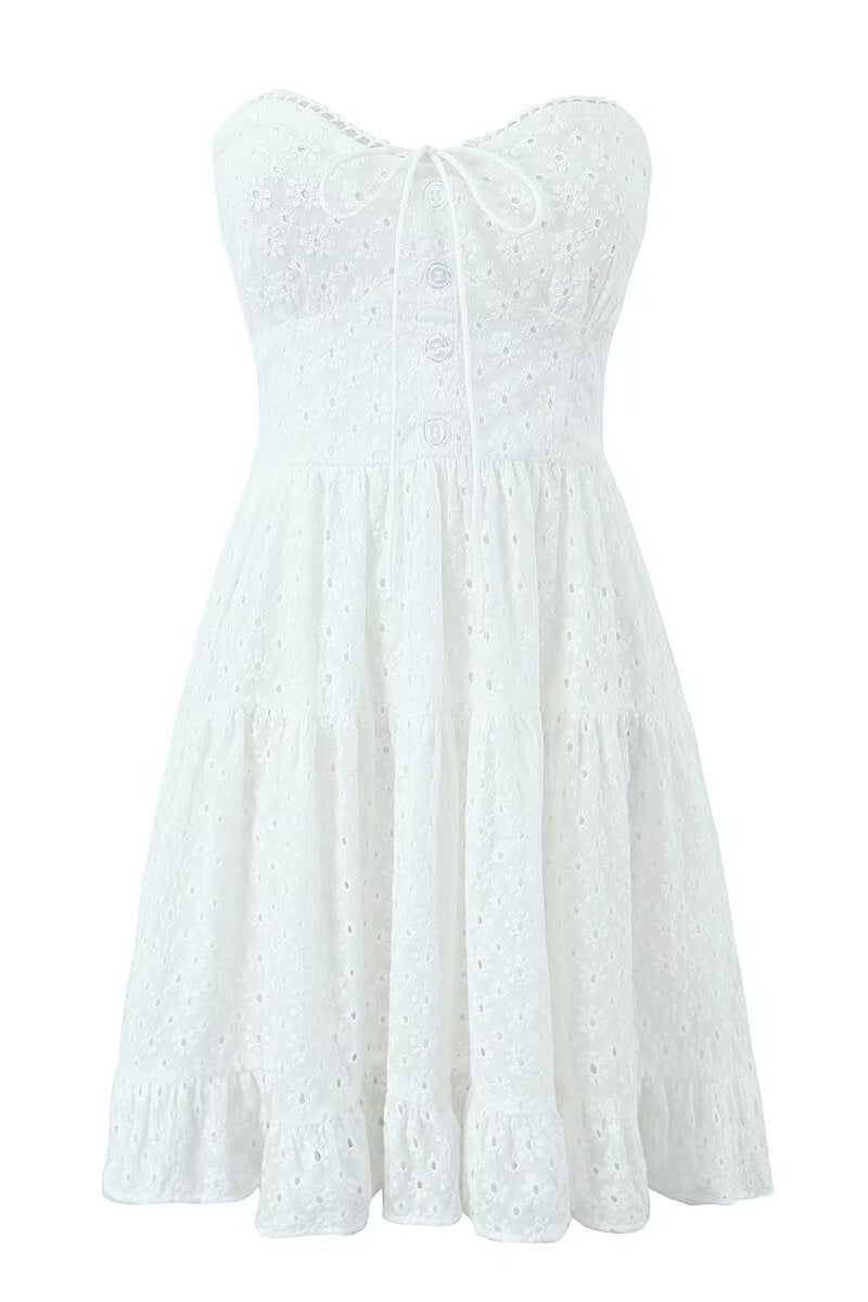 Sweetheart White Button Front Short Dress