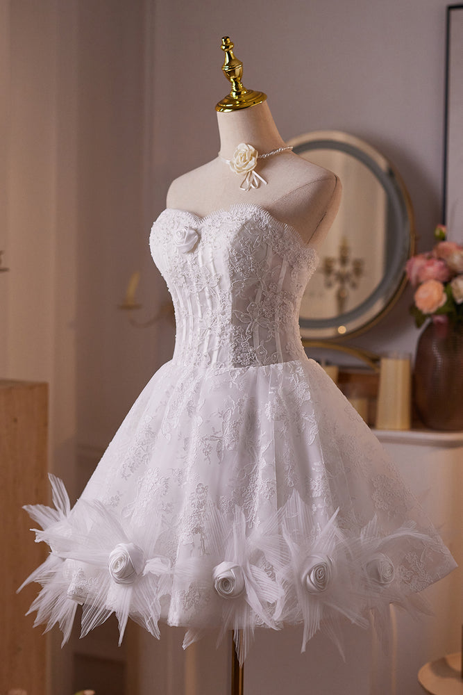 
                      
                        Sweetheart White Lace Short Dress with 3D Floral
                      
                    