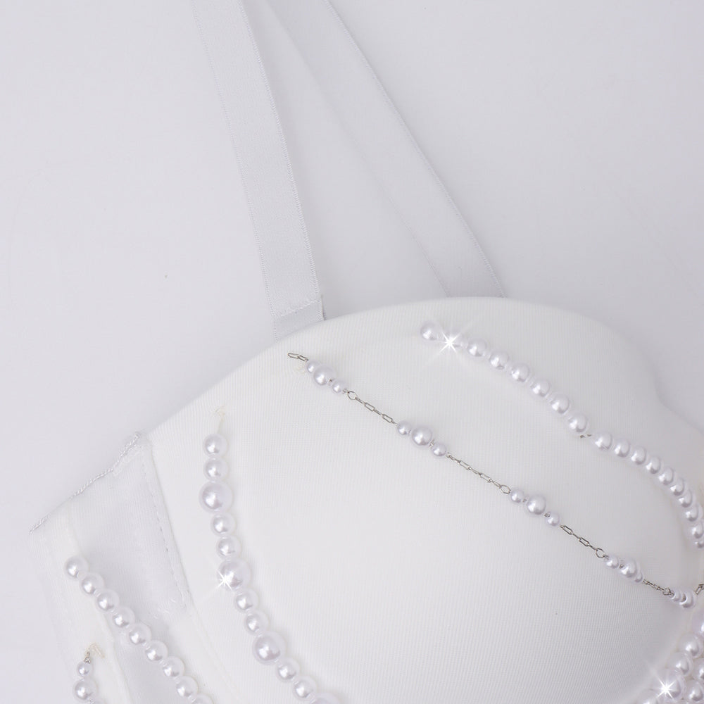 
                      
                        Sweetheart White Pearl Tassel Corset Top
                      
                    