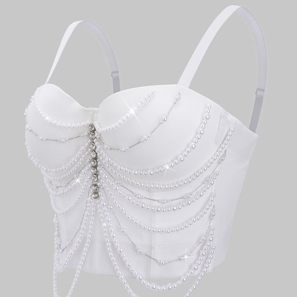 
                      
                        Sweetheart White Pearl Tassel Corset Top
                      
                    
