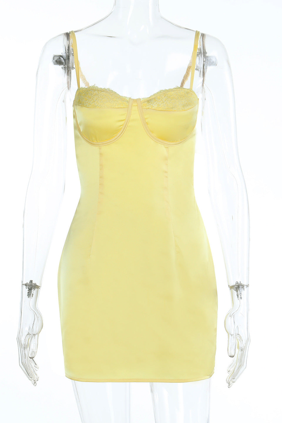 Sweetheart Yellow Lace Bust Bodycon Short Dress
