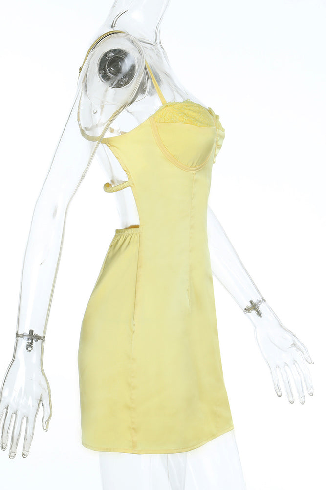
                      
                        Sweetheart Yellow Lace Bust Bodycon Short Dress
                      
                    