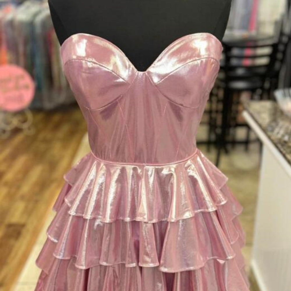 Golden Ruffle Sweetheart Golden Tiered Ruffle Short Dress – PollyBoutique