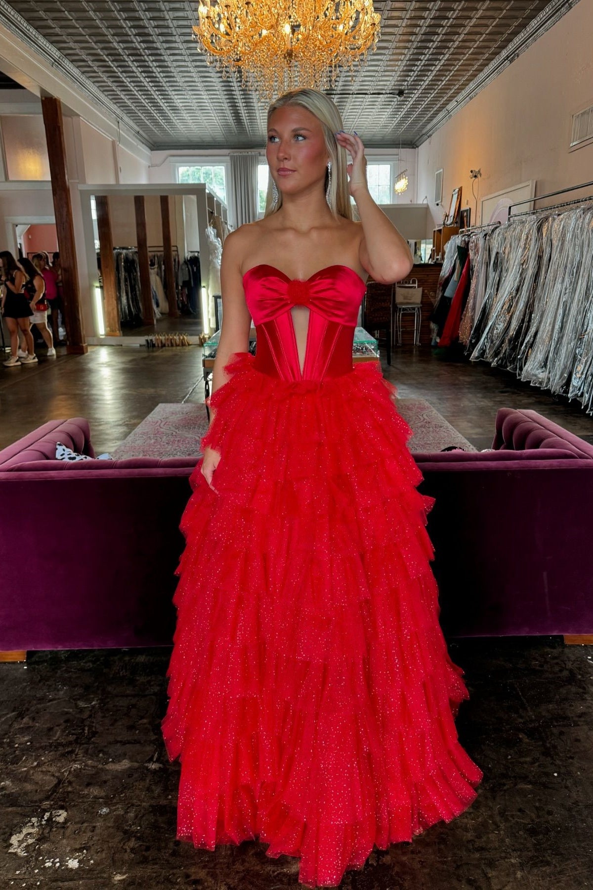 Sweetheart Hot Pink Tiered Long Dress with Slit – PollyBoutique