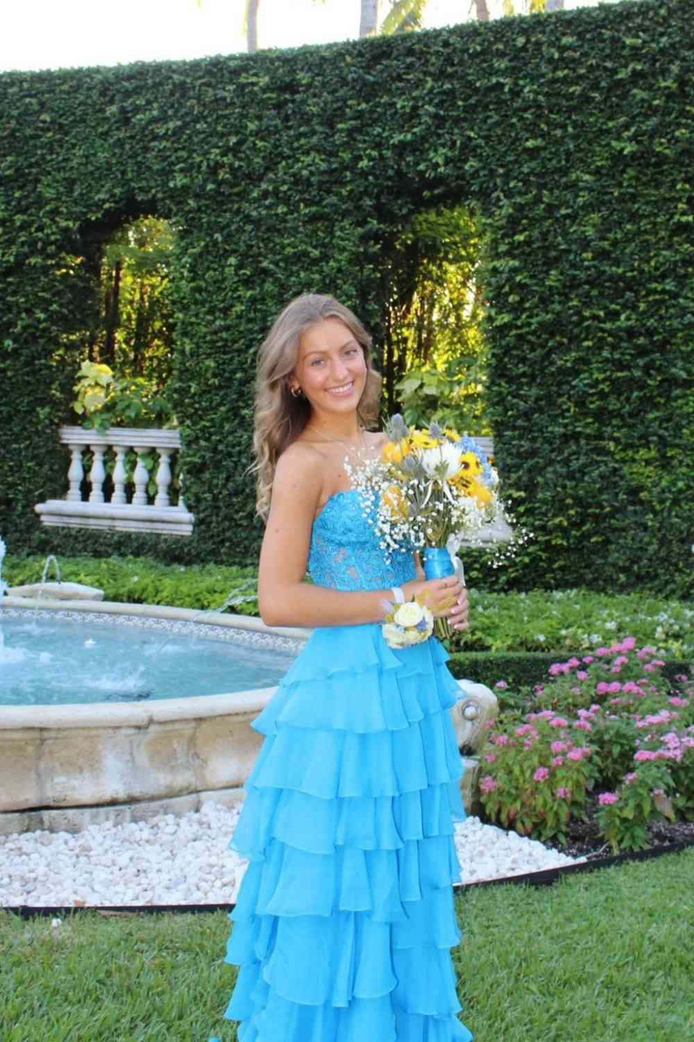 Sweetheart Lace and Chiffon Ruffle Long Prom Dress
