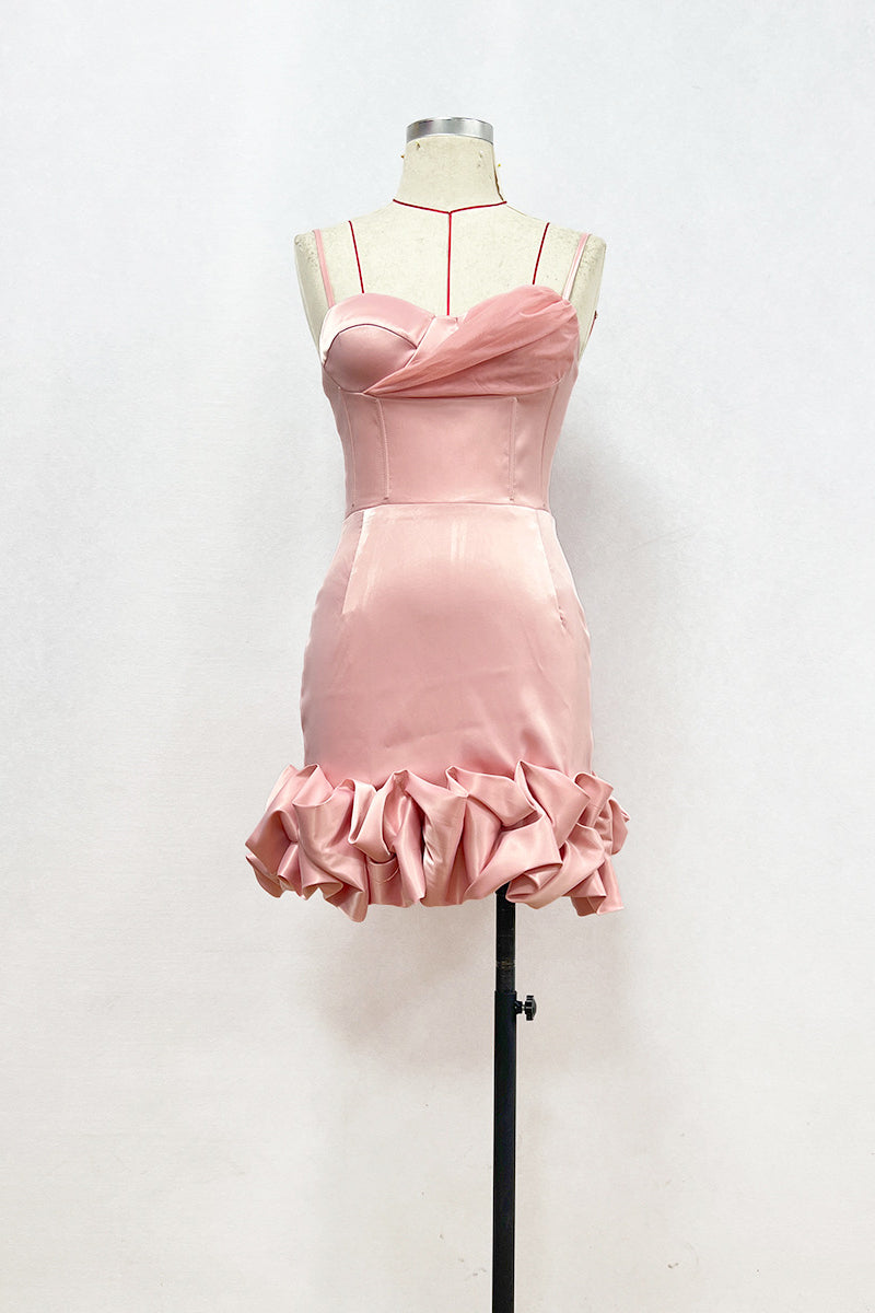 Sweetheart Light Pink Ruffled Hem Short Dress