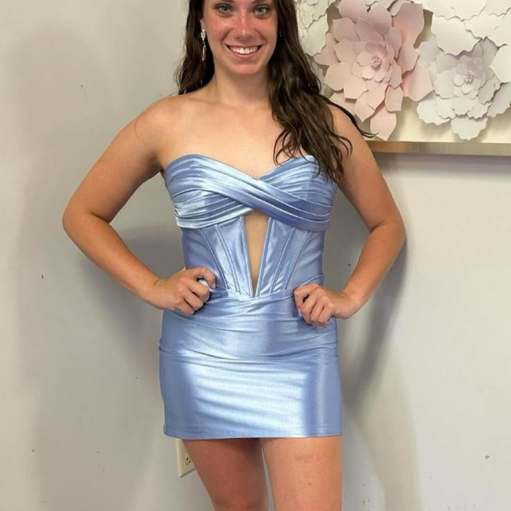 
                      
                        Lavender Twist Tight Short Dress with Keyhole
                      
                    
