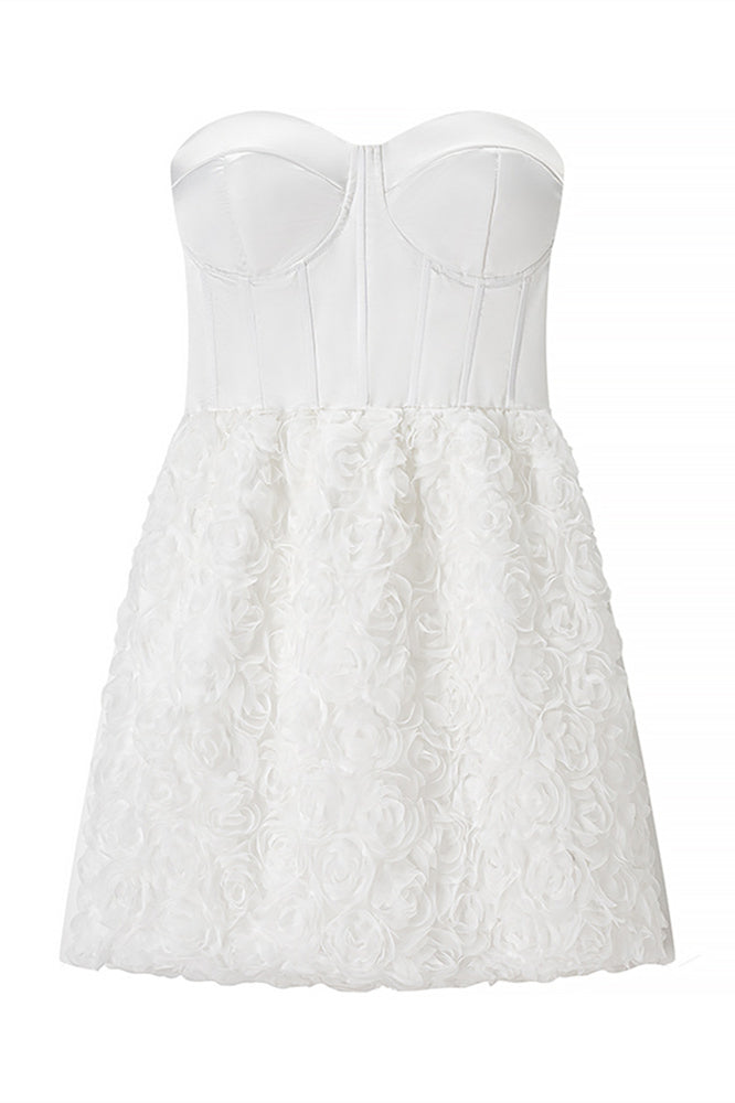 Sweetheart White 3D Floral A-line Short Dress