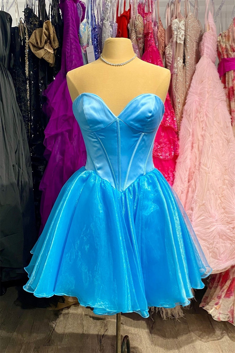 Sweetheart Blue Organza Short Homecoming Dress