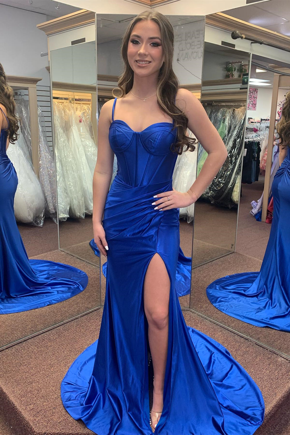 Sweetheart Royal Blue Ruched Long Prom Dress